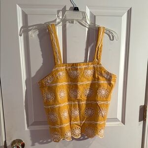 LOFT Yellow Boxy Embellished Tank Top